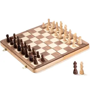 Wooden Chess Set for Adults, Classic Handmade Game Board with Large Pieces and Storage Box, Ideal for Home and Travel, Non-Magnetic