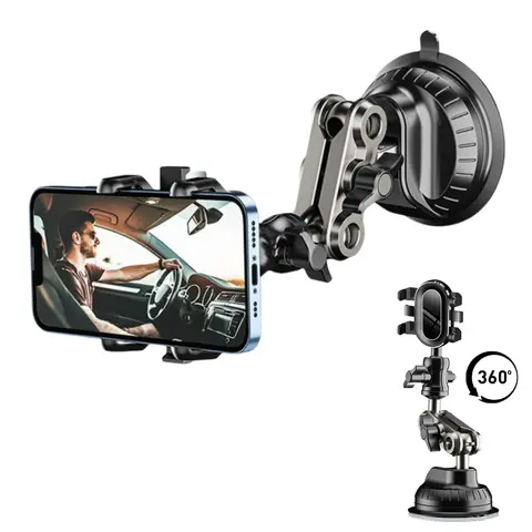 Heavy Duty Car Cell Phone Holder Suction Cup for Car, Multifunctional 360° Rotation Phone Stand for Windshield Dashboard Desk Desktop, Adjustable Phone Mount Bracket for iPhone Samsung All Smartphone, For Travel Desktop Video Record VLOG