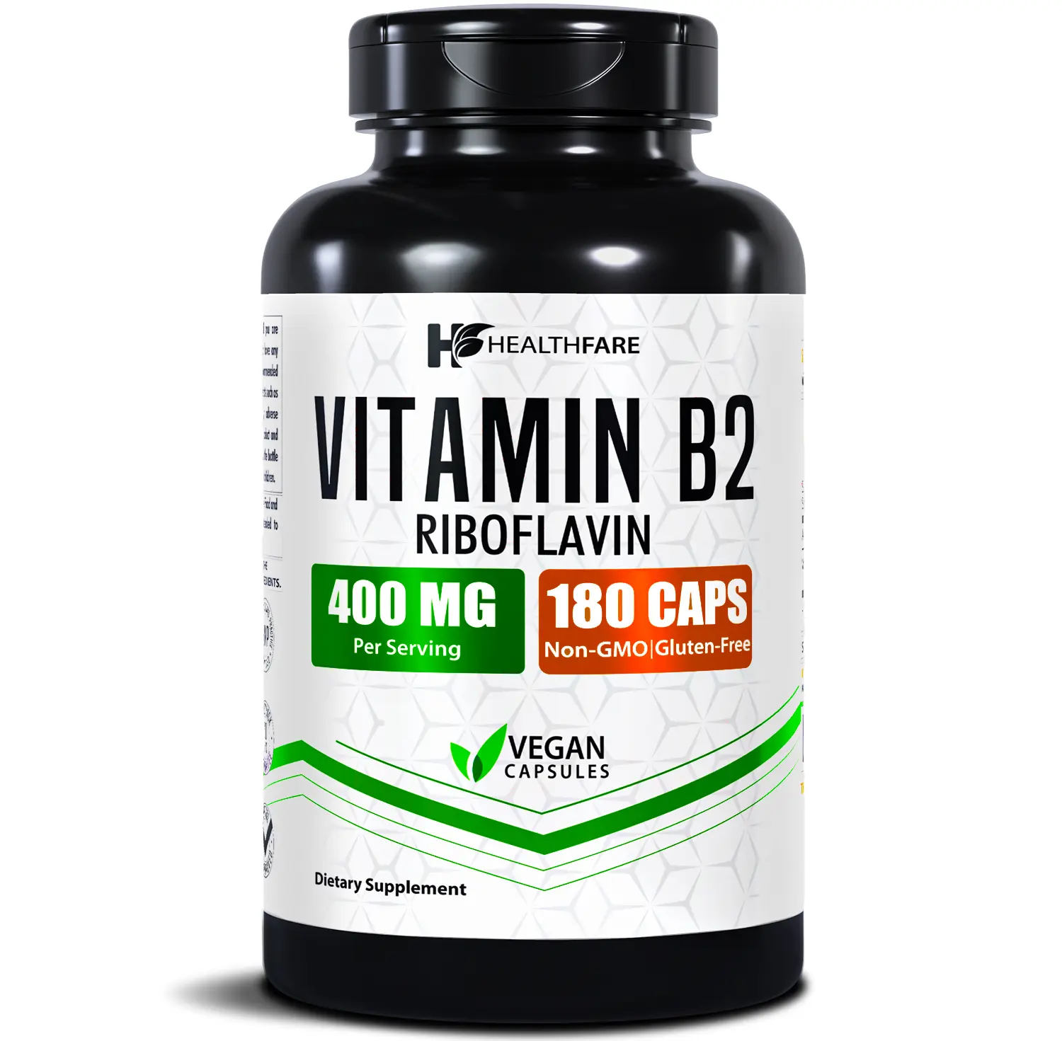 HealthFare Vitamin B2 Riboflavin 400mg | 180 Veg Capsules | Extra Strength | Non-GMO | Gluten-Free | Made in USA