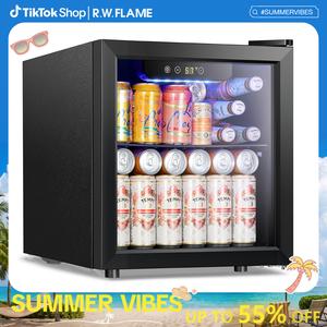 【DealsForYouDays】Mini Fridge Cooler - Beverage Refrigerator Black Glass Door for Beer Soda or Wine –Small Drink Dispenser Machine Clear Front Removable for Home, Office or Bar, 1.3cu.ft., Black