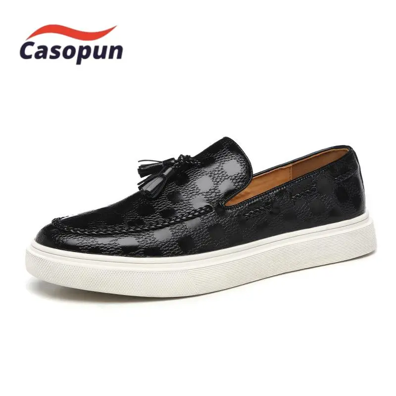 Men's Checked Tassel Loafers in PU Leather, Breathable Slip-On Dress Shoes for Business Casual & Daily Wear, Flexible Footwear, All Seasons, Daily Use, Round Toe, Eu39, Fabric