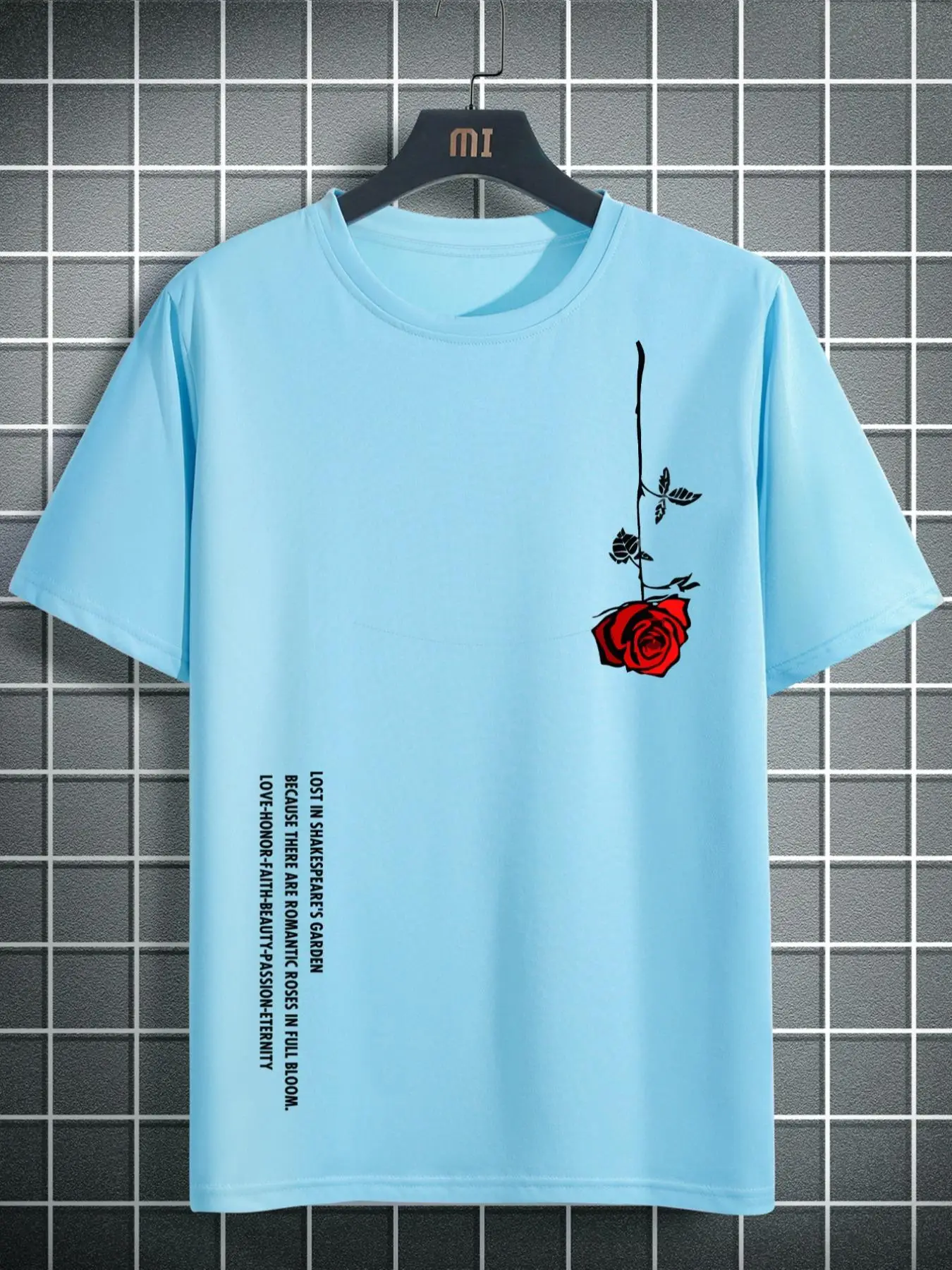 Men's Floral & Letter Print Round Neck Tee, Casual Loose Summer Printed Short Sleeve T-Shirt, Graphic Top for Men Daily Wear