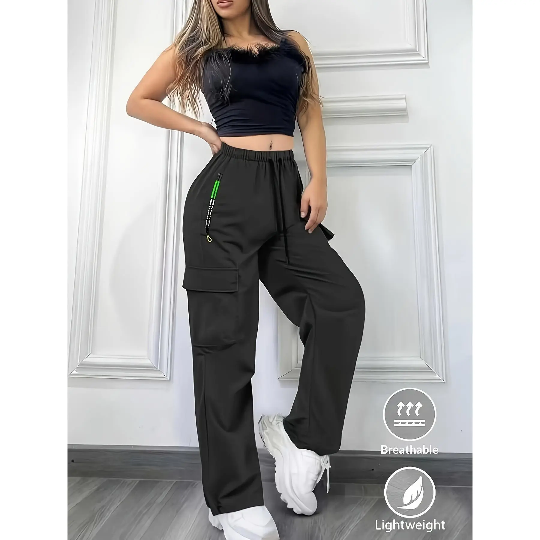 Trendy Quick-Dry Ice-Silk Parachute Pants for Women: Lightweight,Breathable,UV-Protective Workwear for Spring and Fall; Mountain-Style Outdoor Activewear