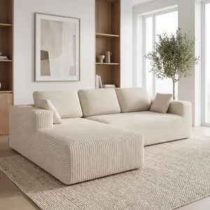 Modern corduroy L-shaped modular sofa, cloud sofa, living room sofa budget couch friendly