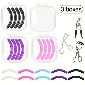 12 Pcs Eyelash Curler Replacement Pads, Silicone Rubber Universal Eye Lash Curler Refill, Includes Transparent Storage Box, Random Colors