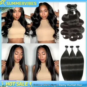 [Summervibes] Luxury Brazilian Virgin Bundles 100% Virgin Remy Human Hair Straight Body Wave Deep Curly bundles Tangle-free Re-wearable 10A Grade Salon Quality