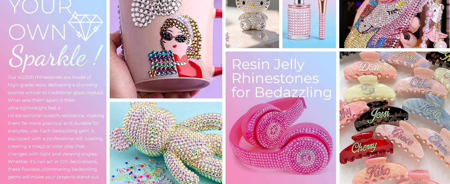 Bedazzling Kit with 40000Pcs 40-Color Resin Jelly Rhinestones, 3mm Multicolor Flatback Gems for Diamond Art, All the necessary tools are provided - Women's Christmas Birthday Gifts, Womens Gifts, Bling Rhinestone Decoration, Diy Rhinestone