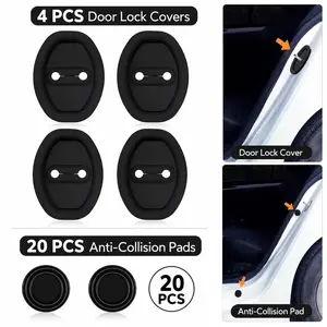 4Pcs+20Pcs Car Silicone Door Latch Protective Cover Car Door Lock Latches Cover Protector Vehicle Ventilation Doors Locks Guard Stopper Set Universal Car Interior Accessories