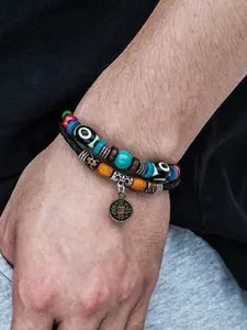 Vintage Style Turquoise Texture Beaded Braid Exquisite High Quality Bracelet, Boho Style Adjustable Tiered Layered Premium Bracelet for Men & Women, Fashion Accessories for Daily Wear