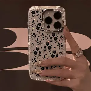 Unique luxury rhinestone floral pattern phone case, transparent shimmering starlight drop-proof protective cover suitable for iPhone 17 Pro Max/17 Air/iPhone Air/16 Pro Max/15 Plus/14/13/12 Christmas and Halloween gifts