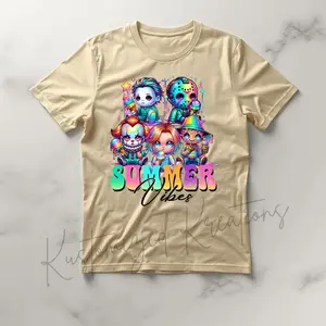 Summer Vibes Horror • T-shirt Tee Shirt Comfortable Unisex Top Casual Sublimation Graphic Stylish Cute  Holographic