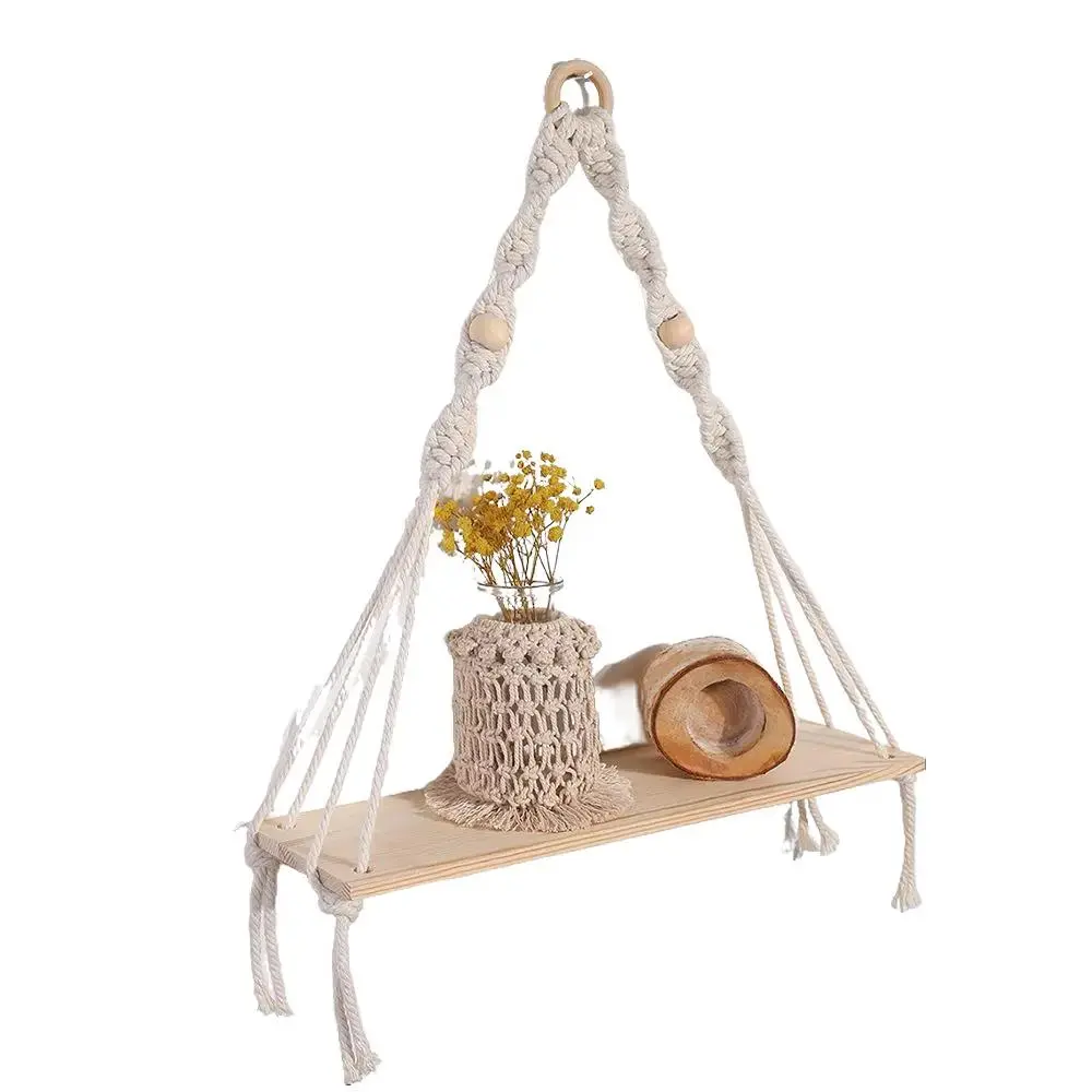 Hand-Woven Cotton Tapestry Wall Decoration Rack, Rectangle Shape, A & C Styles, 2 Sizes Hanging Home Decor Shelf Hook, Wall Mount campingessentials