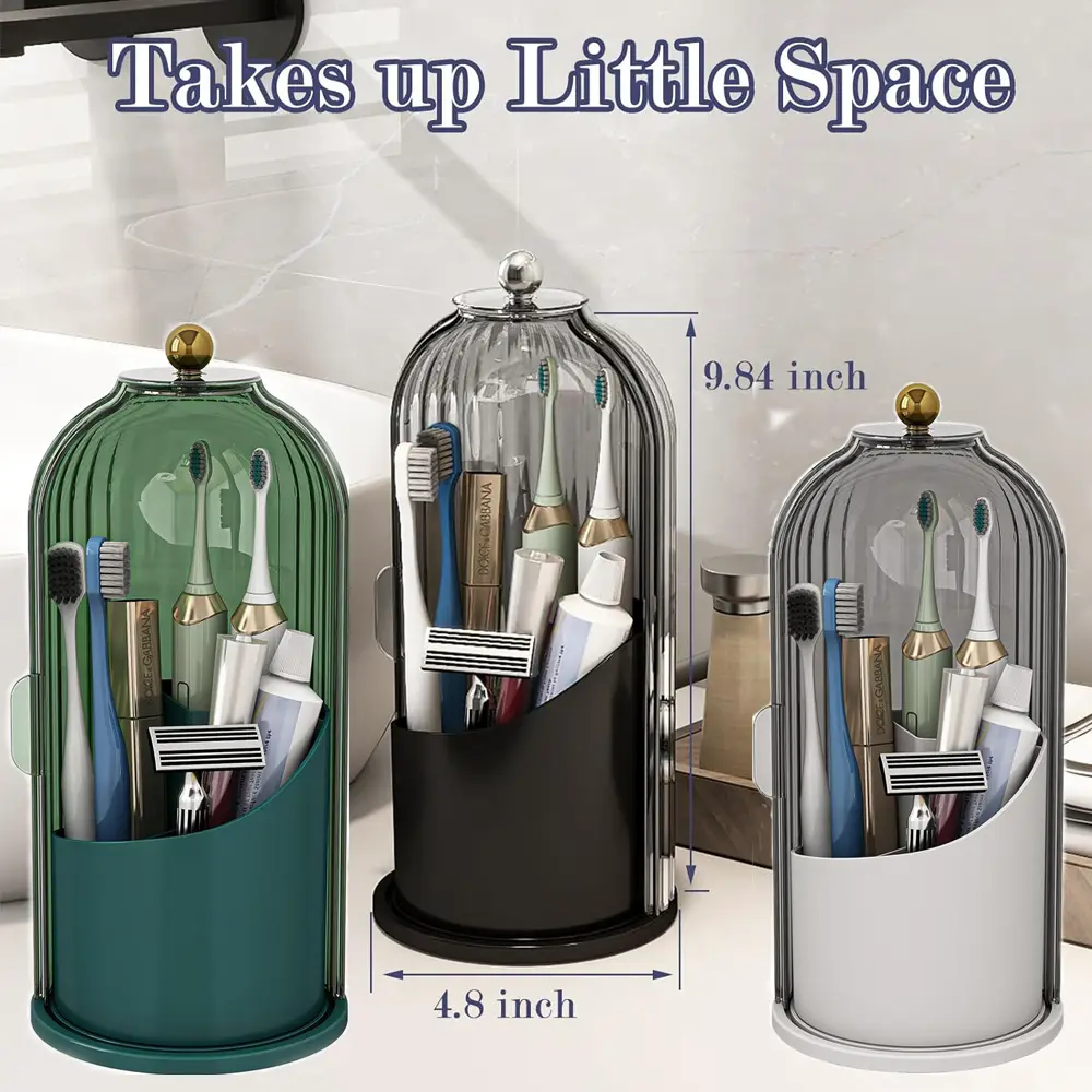 Dustproof Toothbrush Holders with Cover Rotating Electric Toothbrush and Toothpaste Holder Bathroom Vanity Counter top 3 Slots Makeup Brushes Organize