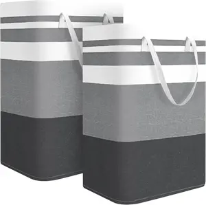 2 Pack Large Laundry Baskets, Waterproof, Freestanding Laundry Hampers, Collapsible Clothes Hamper with Reinforced Handles in Laundry Room, College Dorm, Bathroom, Bedroom