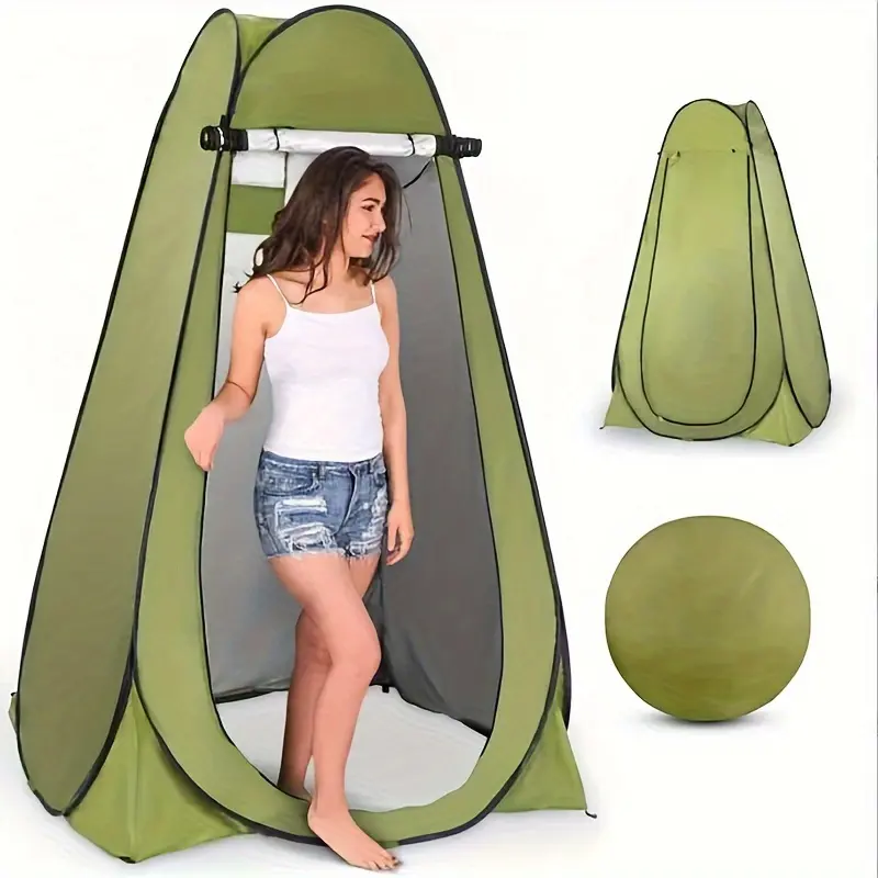 Portable Pop-Up Privacy Shelter Tent - Polyester Single Person Outdoor Tent with Grass Green Fabric, Zipper Closure, Water-Resistant Design, Quick Setup, Glass Fiber Frame for Shower, Dressing