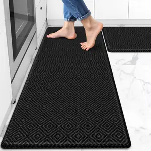 Kitchen Mat 2PCS Kitchen Rugs Cushioned Anti-Fatigue Rug Waterproof Standing Desk Mat Kitchen Mats for Floor Kitchen Rug Set For Kitchen,Sink,Office 17.3"×30"+17.3"×47" Black