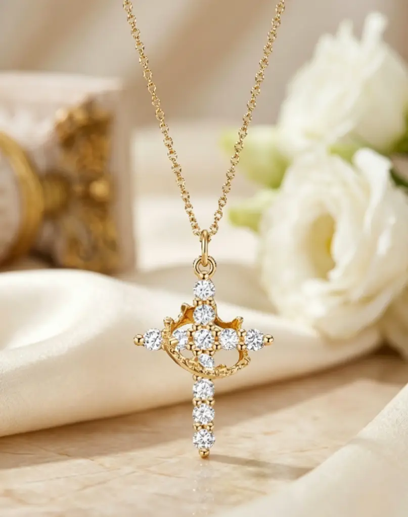 Women Crown Cross Necklace for Shiny Zirconia Plated  Cross Necklace  Necklaces Simple Exquisite Religious Jewelry Gift for Her