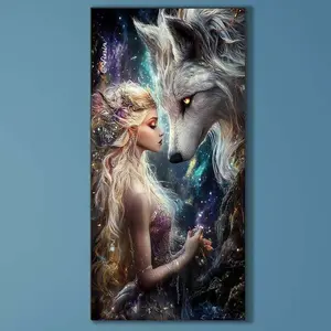 5D DIY Full Drill Diamond Painting - Diamond Painting Kit Wolf, Woman Mosaic Canvas DIY Wall Art, Home Wall Decoration, Handcraft