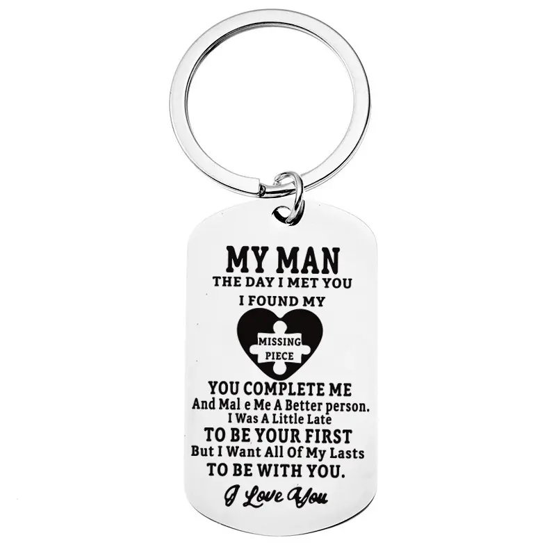 Fashion Letter Pattern Slogan Metal My Man Keychain , Stainless Steel Keychain for Men Personalized Car Bag Keychain Gift for Girlfriend