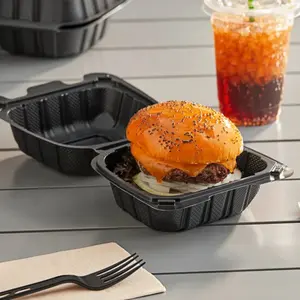 6 x 6 1-Compartment Microwaveable Black Mineral-Filled Plastic Hinged Take-Out Container Disposable