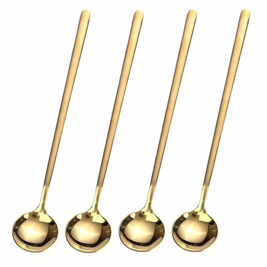 4PCS Long Handle Coffee & Tea Spoons 6.7" Gold Stainless Steel | Espresso, Iced Tea & Dessert Stirring Spoons | Durable Dishwasher Safe