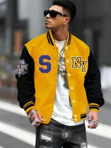 Men's Sportswear Baseball Jacket Ny Series Letter Print Fitted Casual Style All Season Multifunctional Outerwear Comfortable Stretch Fabric