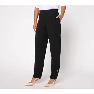 Dennis Basso Regular Luxe Crepe Slim Leg Pants w/Button Detail