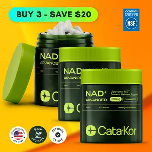 3x Cata-Kor NAD+ Advanced 500mg  - NAD Supplement with Resveratrol - 180 Capsules
