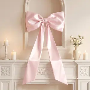 Large 40"x24" Pink Bows for Coquette Room Decor, Satin Ribbon Tie Coquette Birthday Decorations, Giant Pink Bow Hanging Wall Decor, for Birthday Party Wedding (Internal Stability Layer)