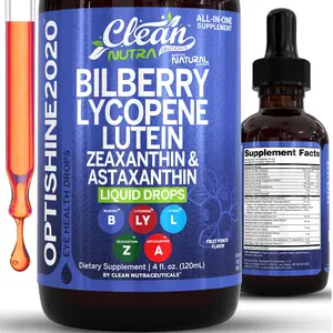 Clean Nutra Bilberry, Lycopene, Lutein, Zeaxanthin & Astaxanthin Liquid Drops for Healthy Vision & Eye Support - OptiShine2020