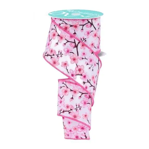 2.5" x 10yd Cherry Blossoms Ribbon – White/Pink/Peach