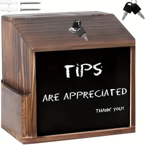 Lockable Lightweight Wooden Suggestion & Donation Box Organiser with Chalkboard Slot, Wall-Countertop Mount for Office, Church
