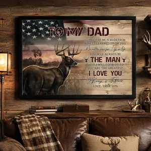Canvas Wall Art To My Dad Deer Usa Flag Father Day Gifts For Hunting Dad Canvas Custom Painting Print Wall Art Modern Home Art Decoration Stretched And Framed Ready To Hang