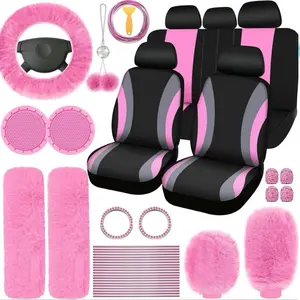 Car Interior Decorative Accessories, Car Seat Decoration Accessories, Universal Plush Steering Wheel Protective Cover Kit, Car Interior Seat Set, Automotive Accessories, Teen Girl Gifts, Decorative