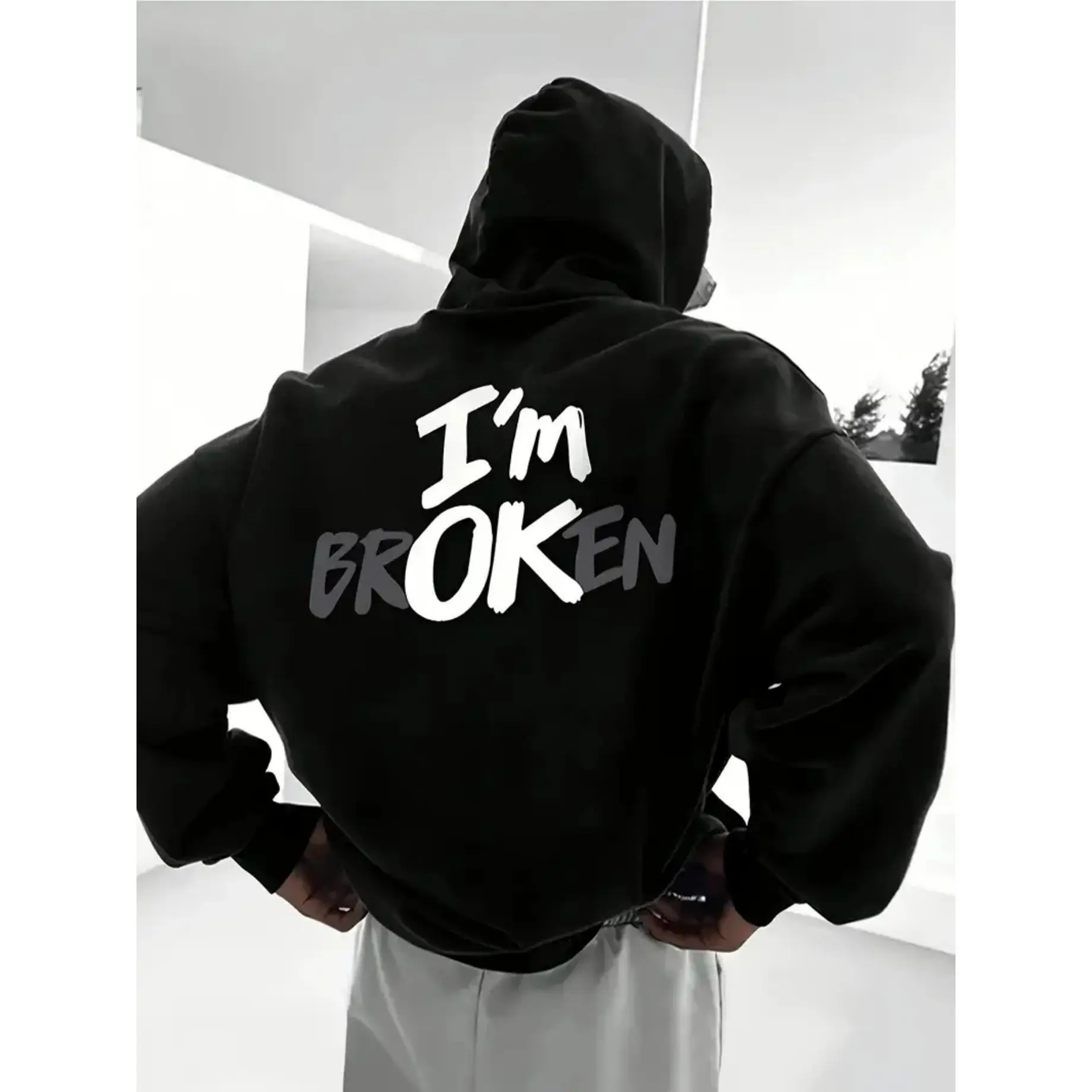 Women's Oversized Letter Graphic Hoodie, Casual Long Sleeve Pullover Sweatshirt with Breathable Stretch Knit Fabric, Longsleeves, Soft, Tops, Sports