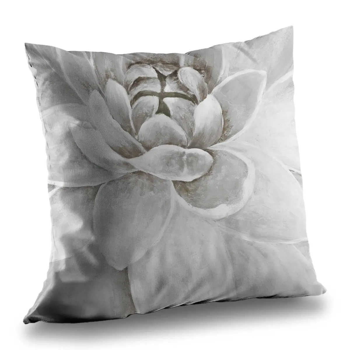 212 MAIN 14x14 in. Delicate White Chrysanthemum Botanical Print Throw Pillow, Modern Poly Twill Soft Texture Home Decor Accent Pillow