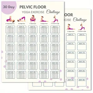 30 Day Pelvic Floor Yoga Exercise Challenge Charts - Set of 2, Paper Pelvic Floor Muscle Strengthening Workout, Fitness Planner Poster, 8x10 Inch, Home Exercise Routine