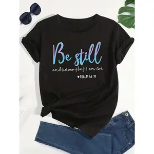 Unisex Casual Letter Print T-shirt, Soft and Stretchy Round Neck Polyester Blend Top for Spring & Summer Sports, Tops