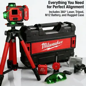 2026 Milwaukee 16 Lines 4D Laser Level 360° Self-Leveling Heavy Duty Green Beam 25m Range ±3° Accuracy Digital Touch Screen 4-Plane Locking Mode Industrial outdoor gear power tool