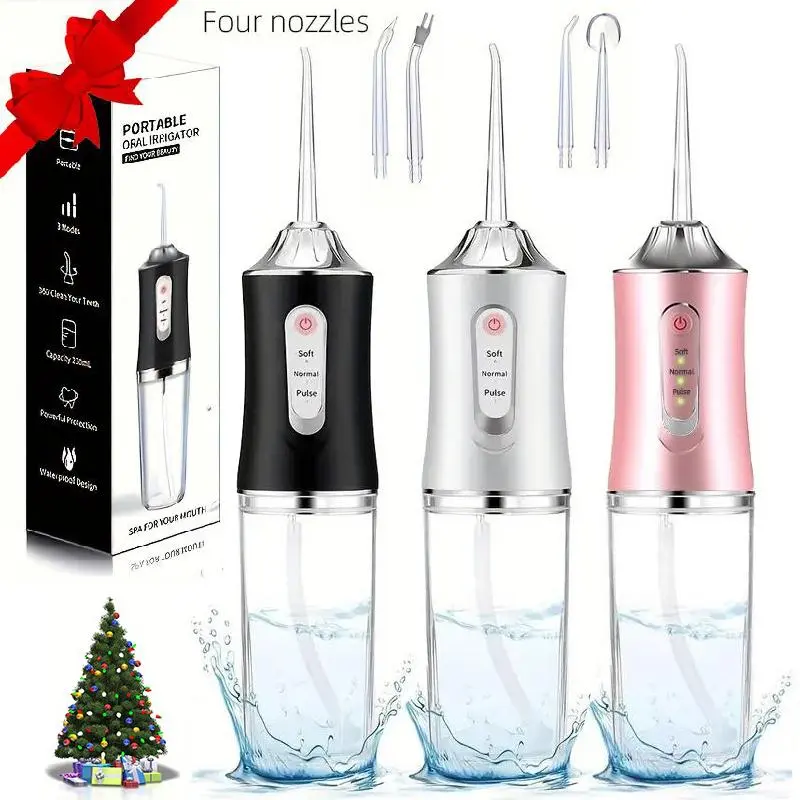 Portable Electric Water Dental Flosser, 3 Modes Deep Clean Oral Care, USB Rechargeable Battery, 230ML Large Capacity, 4 Interchangeable Nozzles