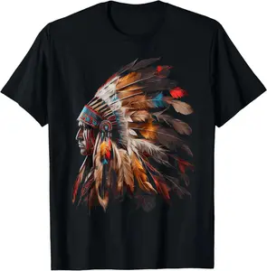 👕 [100% Cotton] Native American Indian Headdress Graphic Tees Men Women T-Shirt Plus Size