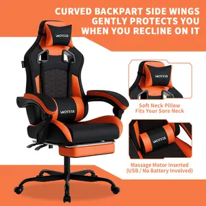 WOTSTA Gaming Chair, Men's Home Use Adjustable Height Office Chair with Armrests, Equipped with Memory Foam Lumbar Pillow, Modern Ergonomic Gaming Chair Recliner