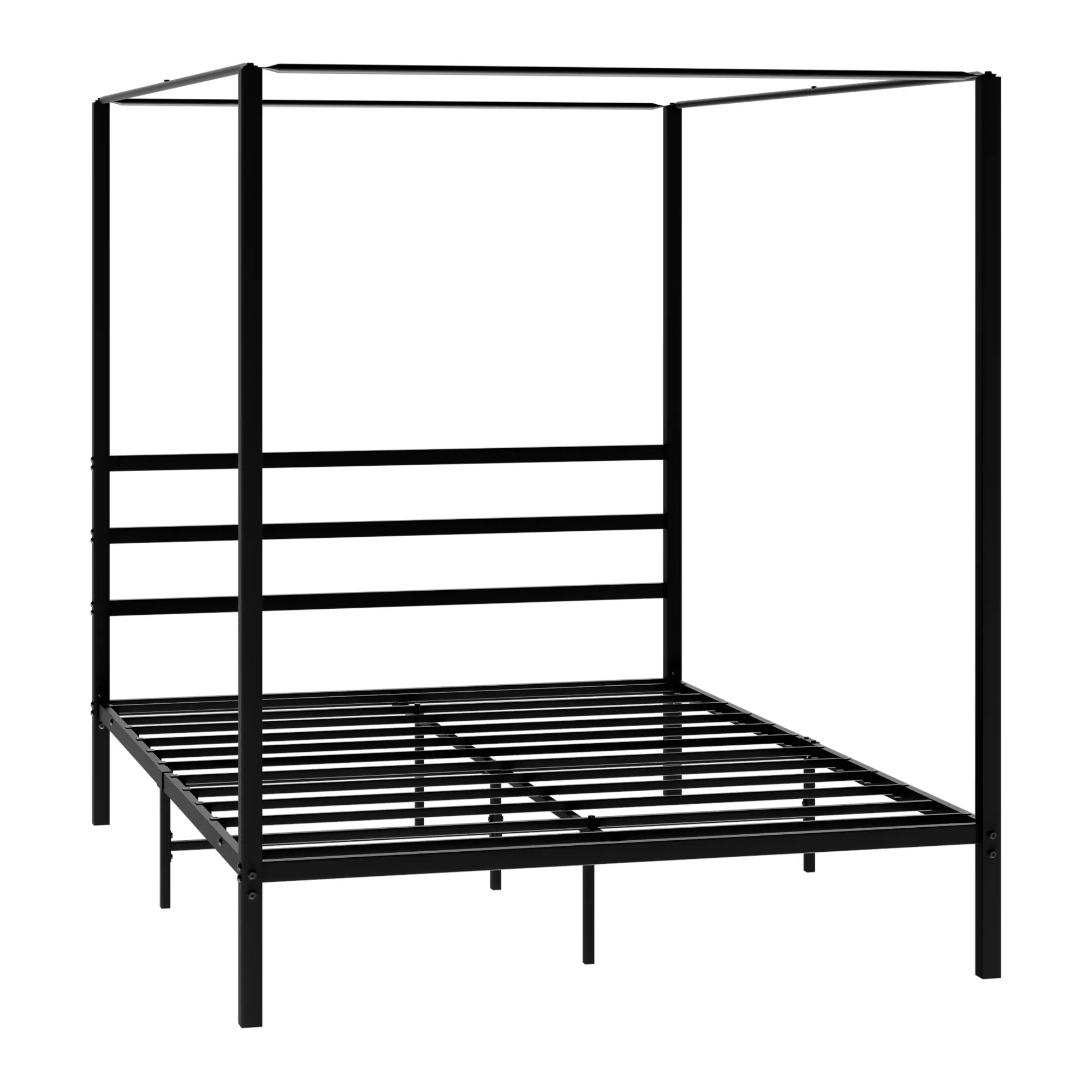 SuperDeal Minimalist Full Size Canopy Bed Frame with Headboard - Metal Slats Mattress Foundation, 800lbs Capacity, 77.5"l x 54"w x 71.6"h, Silent, Ample Under Bed Storage Clearance, 56lbs, Includes Legs, No Box Spring Needed, Ideal for Dorm Rooms, Full Si