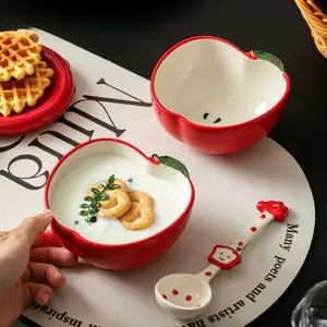 5-inch Cartoon Apple Shaped Fruit Salad Ceramic Bowl Household Rice Bowl Restaurant Home Tableware Soup Bowls Ceramic Dish Kitchen Bowls