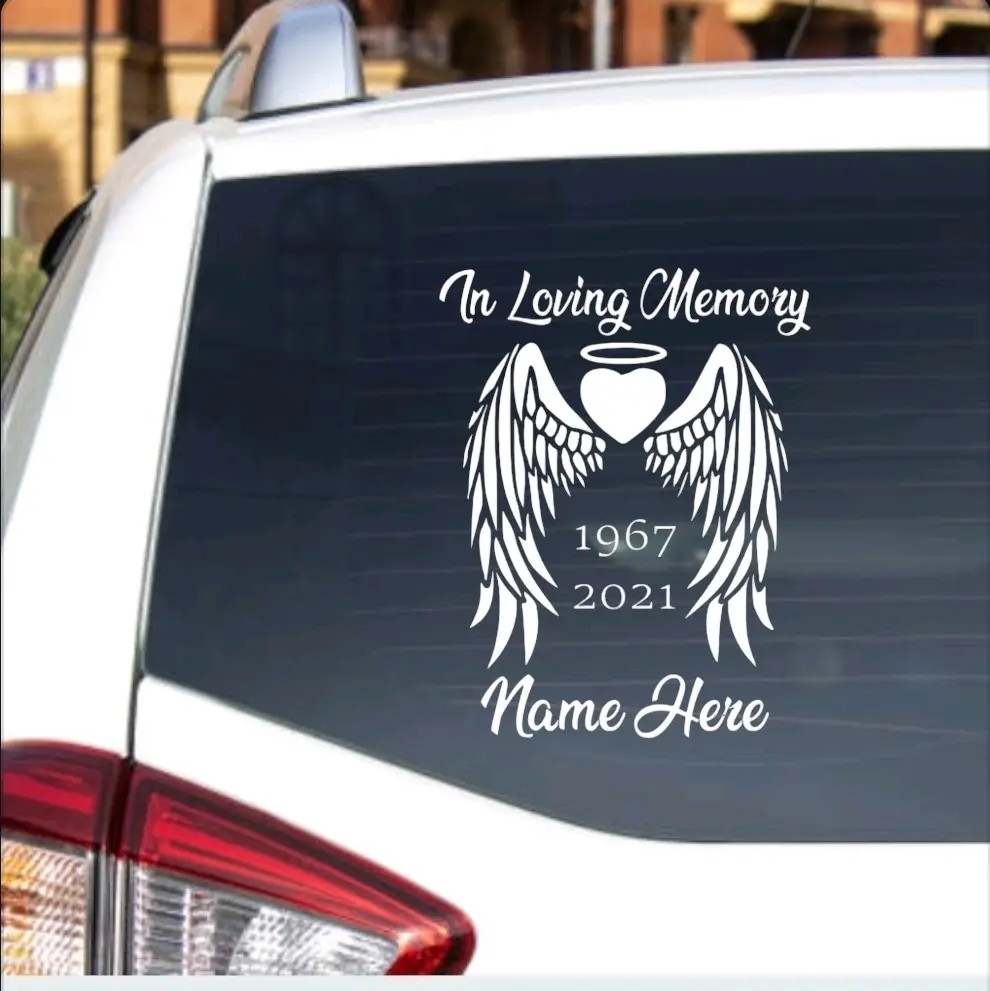 In loving memory, Angel Wings, vinyl window decal In loving memory, Angel Wings, vinyl window decal