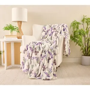 Americana Velvetsoft Throw with Beautiful Floral Pattern, Single-Sided Printed Soft Blanket, Cozy Lightweight Flannel Throw for Sofa Bed Bedroom, All Season Warm Plush Blanket for Home Decor and Gifting