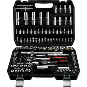 108 Piece Mechanics Tool Set Metric And Standard 1/4" & 1/2" Socket Set, Ratchet Set, Universal Joint, Extension Bars, Quick Release Reversible Ratchet Wrench, Plastic Toolbox Storage