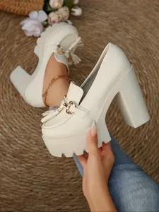 Elegant Women's High Heel Loafers, PU Leather & Rubber Sole, Business Style, All Season Wear, Fashionable & Versatile Design, Chunky Heel Pumps