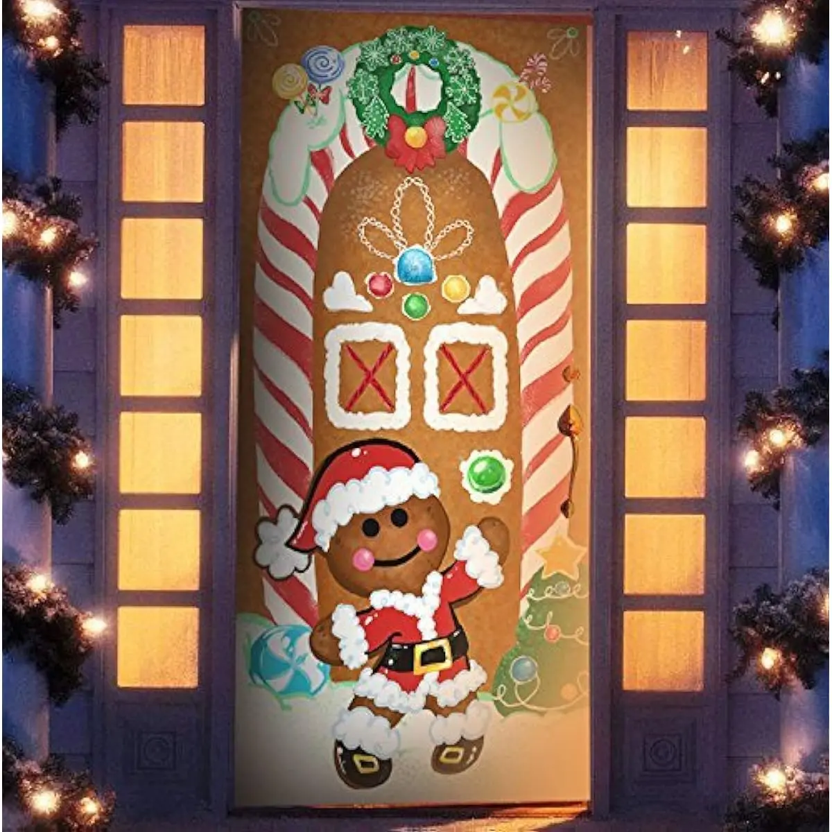 Christmas Gingerbread Door Cover Window Banner Front Door Porch Sign Village Displays Christmas Indoor Outdoor Decor Holiday Winter House Decoration (72"X 30",1 PCS)