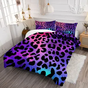High quality leopard print bedding set, three piece set with durable and stylish design, soft and comfortable, perfect for room, bedroom and gift selection, single bed and double bed, bedding with filling material